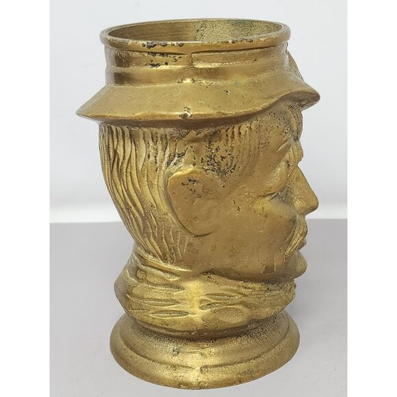 Antique Gold-Toned Brass Tankard Mug With Mans Face Design & Ornate Handle - Picture 4 of 9